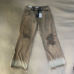 Distressed Tan Flare Jeans